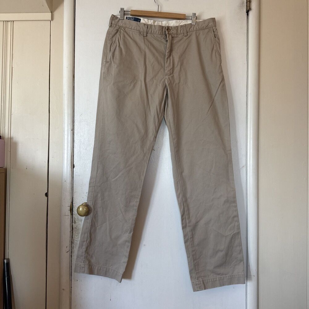Polo Ralph Lauren Chino Preston Pants Twill Khaki Straight Leg Preppy Mens 36x34